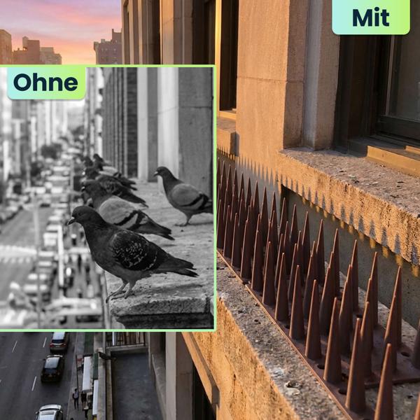 12er Set Taubenspikes Braun 5,4m - Effektive Vogelabwehr aus Polycarbonat - 3-reihige Abwehrspikes gegen Tauben, Möwen, Marder, Katzen & Eichhörnchen