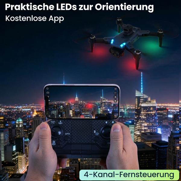 4K Drohne mit Kamera Schwenkbar C0 Zertifiziert Bürstenloser Motor Faltbar GPS Rückkehr Hinderniserkennung Follow-Me Live-Übertragung Waypoint App