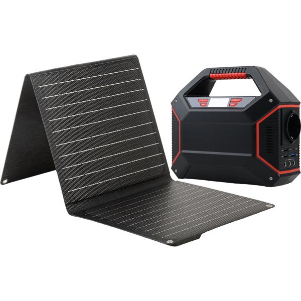 Powerstation 155Wh 42000mAh Solar-Generator Set inkl. 21W Solarpanel, 230V AC Steckdose, USB-C QC 3.0, DC Output & LED für Camping