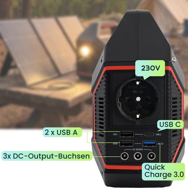 Powerstation 155Wh 42000mAh Solar-Generator Set inkl. 21W Solarpanel, 230V AC Steckdose, USB-C QC 3.0, DC Output & LED für Camping