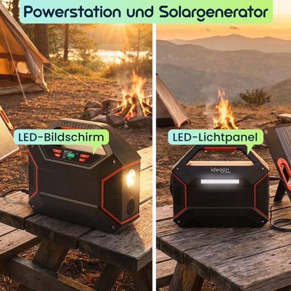 Powerstation 155Wh 42000mAh Solar-Generator Set inkl. 21W Solarpanel, 230V AC Steckdose, USB-C QC 3.0, DC Output & LED für Camping