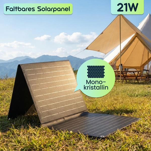 Mobiles Powerstation Set 88,8Wh mit 21W Solarpanel faltbar, 230V Steckdose, 100W, USB-C PD 65W, Solargenerator mit LED-Leuchte für Camping & Outdoor