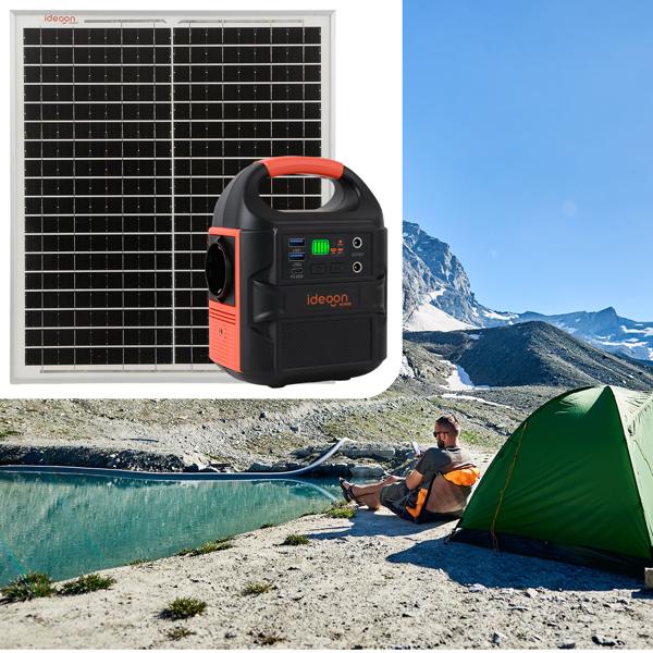 Set station électrique mobile 88,8 Wh avec module solaire 20 W, prise 230 V, 100 W, USB-C PD 65 W, générateur solaire avec lampe LED pour le camping et l’outdoor