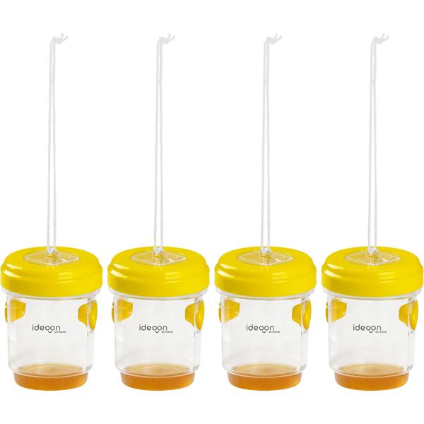 Piège à guêpes et à mouches lot de 4 à suspendre ou à poser, piège à insectes jaune sans poison, rechargeable et efficace pour le jardin et le balcon