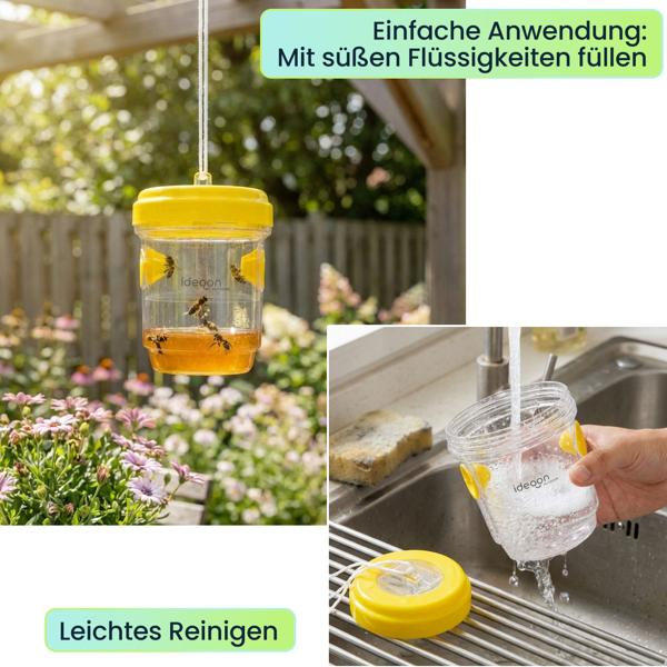 Wespenfalle & Fliegenfalle 4er-Set zum Aufhängen oder Hinstellen, Giftfreie Insektenfalle Gelb, Wiederbefüllbar & Effektiv für Garten und Balkon