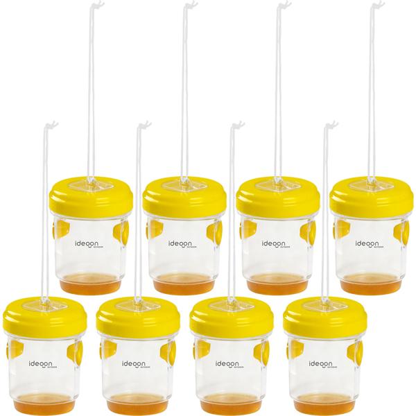Piège à guêpes et à mouches lot de 8 à suspendre ou à poser, piège à insectes jaune sans poison, rechargeable et efficace pour le jardin et le balcon