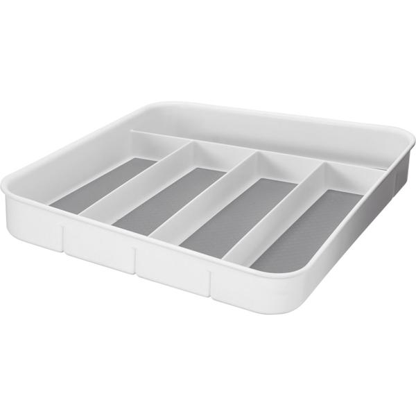 Cutlery tray with anti-slip base: Robust drawer organizer for the kitchen - modern white-grey design