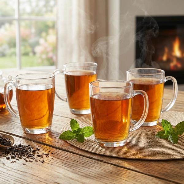 Set da 4 bicchieri da tè trasparenti, 400 ml - Vetro estremamente resistente, termoresistente e capiente - Perfetto per tè, caffè e punch