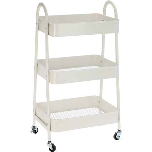 Sturdy White Kitchen Trolley: 3-tier metal serving cart for kitchen, bathroom & office - Space-saving, stable multipurpose cart with wheels 