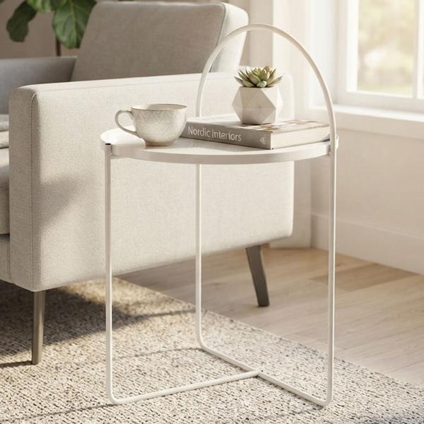 Beautiful white side table - 40x40x65 with arch - modern and elegant side table - perfect for living room & as a nightstand