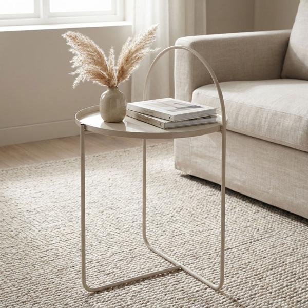 Splendido tavolino color sabbia - 40x40x65 con arco - tavolino moderno ed elegante - perfetto per il soggiorno e come comodino