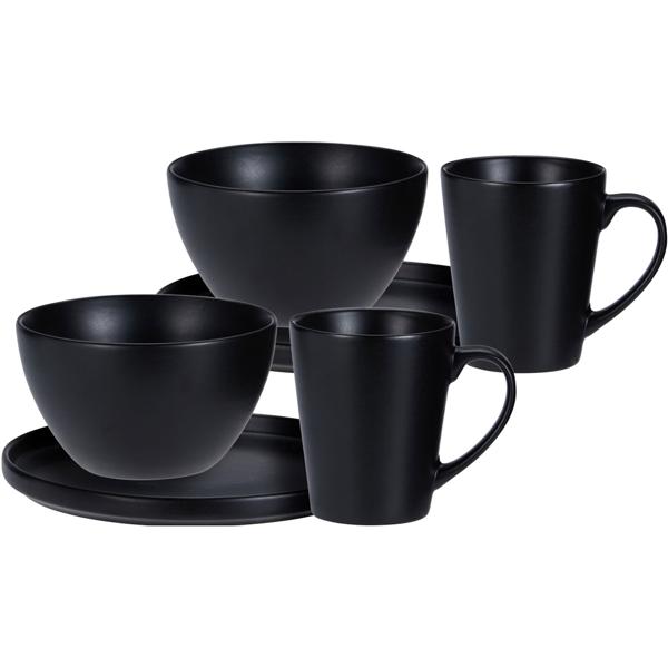 Elegantes 6-tlg. Frühstücks-Set in Schwarz Matt: Edles Geschirr-Service für 2 Personen - Modernes Essgeschirr für Müsli, Kaffee, Brunch, u.v.m.