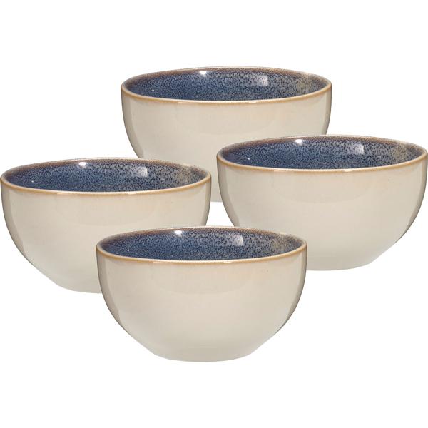 Hochwertiges 4er-Set Steinzeug-Schalen 580ml Sandfarbe/Blau – Ideal als Müslischalen, Dessertschalen, Suppenschalen - Zeitloses Design