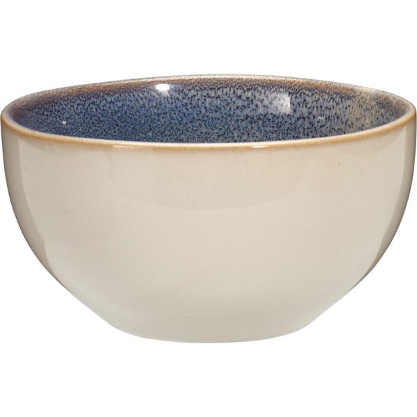 Hochwertiges 4er-Set Steinzeug-Schalen 580ml Sandfarbe/Blau – Ideal als Müslischalen, Dessertschalen, Suppenschalen - Zeitloses Design