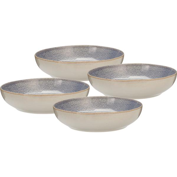 Speiseteller 4er-Set Ø22,5 x 5 cm aus robustem Steinzeug, Sandfarbe/Blau - Essteller für Hauptspeisen & Snacks. Perfekt für den modernen Esstisch