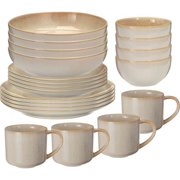 Exklusives Steinzeug Geschirrset 20-teilig: Vielseitige Teller, Schalen & Tassen - Erstklassige Qualität für Alltag & Events - Stilvoll & modern