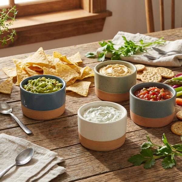 Elegant 4-piece stoneware bowl set: colourful dip bowls, mini bowls & snack bowls 6.5 x 4 cm – modern small serving bowls, chic & robust