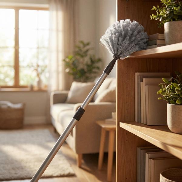 Extendable duster: grey 159 cm telescopic dust catcher – ideal for ceilings, cobwebs & tall furniture – efficient, lightweight & robust
