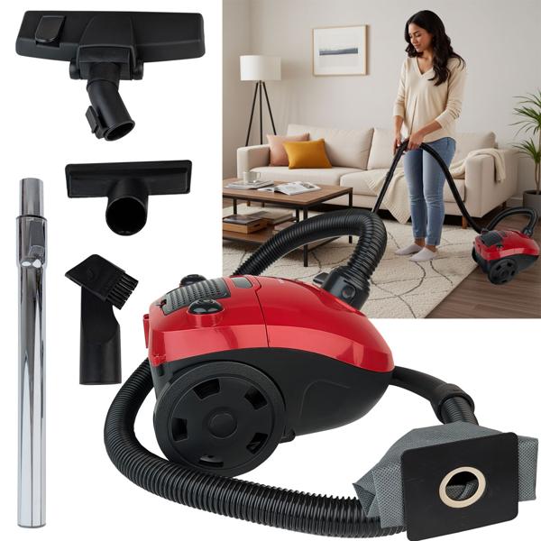 Compact bagged vacuum cleaner 800W, 17 kPa suction power, incl. reusable dust bag, super light & manoeuvrable for hard floors & carpets, 5 m cable