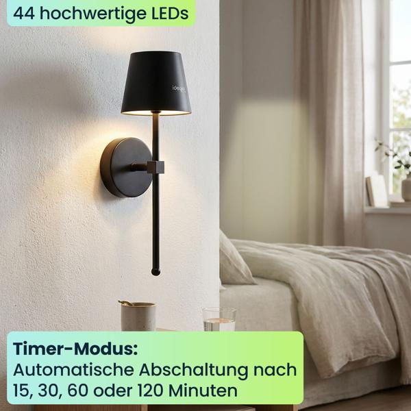Elegante LED Wandleuchte kabellos mit Fernbedienung: Akku Wandlampe dimmbar in Schwarz, USB aufladbar mit Timer & Touch-Sensor