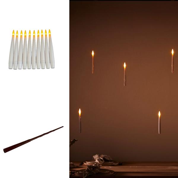 2er-Set Schwebende LED Kerzen mit Zauberstab-Fernbedienung – Magische Hänge-Deko für Mottoparty, Halloween, Weihnachten – Warmweiss Flackernd