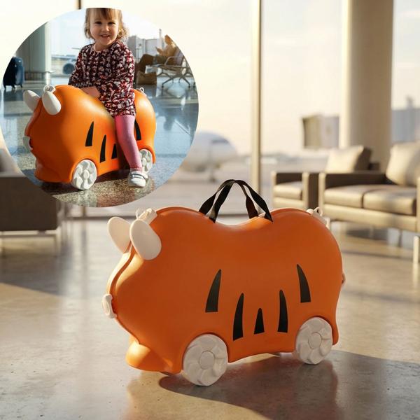 Robusta valigia trolley rigida per bambini, arancione – Valigia resistente con funzione seduta per bambine e bambini, bagaglio colorato per bambini con ruote
