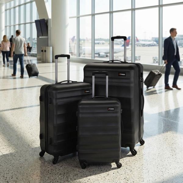 Elegante set di valigie rigide 3 pezzi grigio – Comfort di viaggio massimo con manico telescopico e ruote spinner 360° ultraleggere, lucchetti TSA