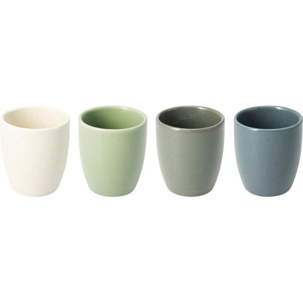 4er Becher Set Steingut 180ml, 4 Farben - Rustikale Kaffeebecher & Teetassen ohne Henkel für Heissgetränke, Kaffee & Espresso