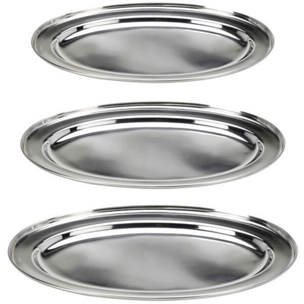 Stainless steel serving platter set, 3 pcs, oval, silver – Rust-free trays for serving roasts, fish & buffet – High-quality platters 34–45 cm