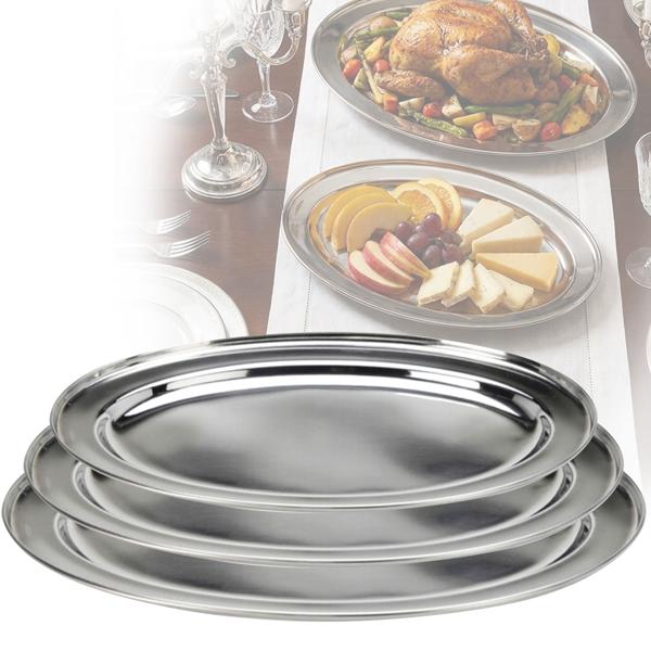 Stainless steel serving platter set, 3 pcs, oval, silver – Rust-free trays for serving roasts, fish & buffet – High-quality platters 34–45 cm