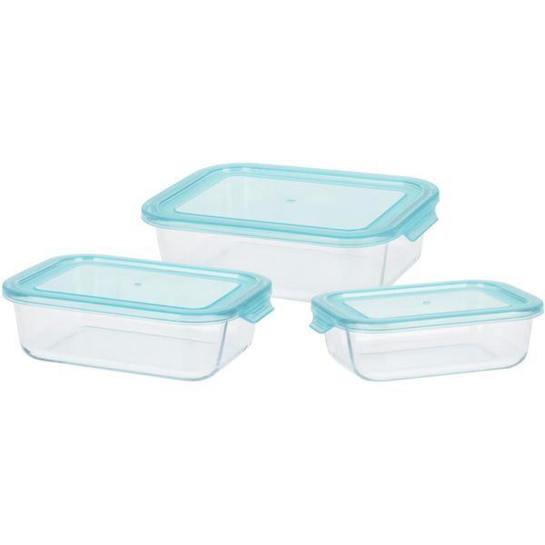 Set of 3 glass storage containers with lids – heat-resistant, ideal for oven & microwave, practical stackable solution for keeping food fresh