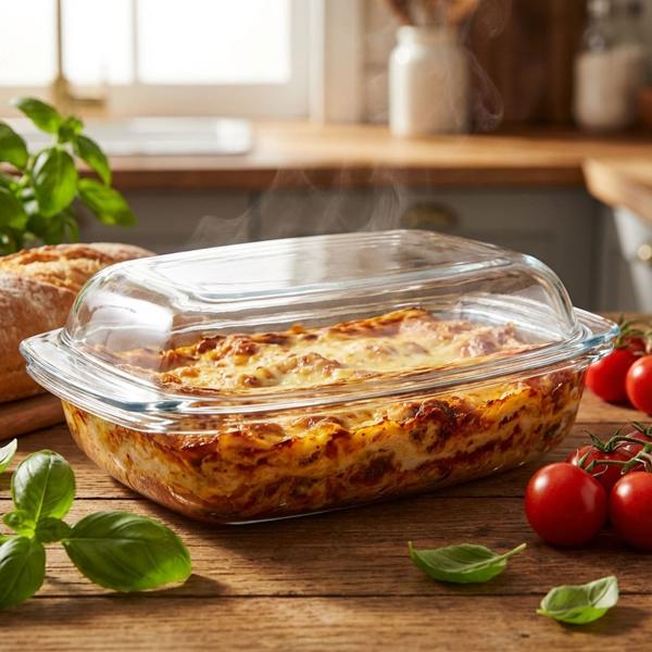 Grosse Glas Auflaufform mit Deckel - 4,1 Liter Fassungsvermögen - Hitzebeständiger Bräter aus Borosilikatglas - Ofenfest & Spülmaschinenfest