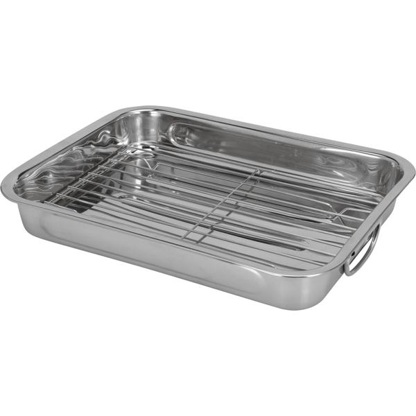 Stainless steel oven roasting pan with rack & handles - for roasting & baking meat, fish or vegetables - roasting tray for electric & gas ovens