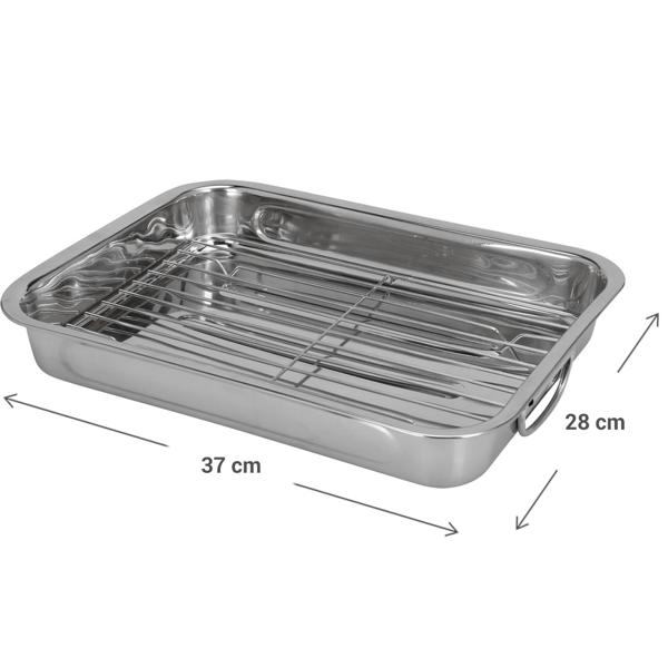 Stainless steel oven roasting pan with rack & handles - for roasting & baking meat, fish or vegetables - roasting tray for electric & gas ovens