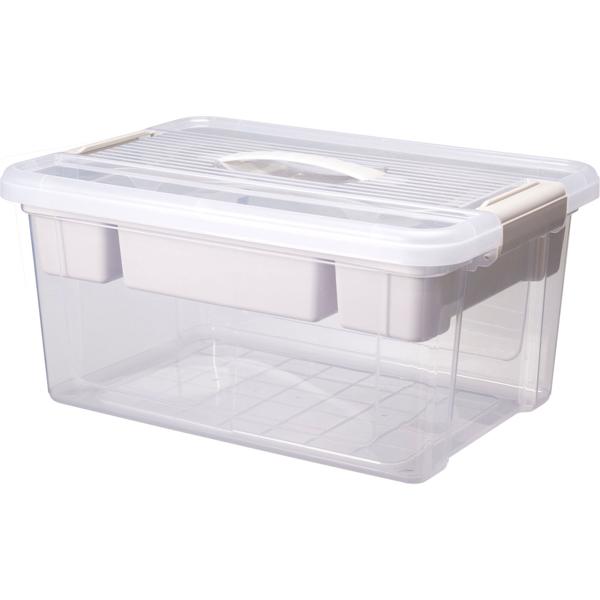 Lot de 2 grandes boîtes de rangement 16L avec organiseur et couvercle, transparentes, stables, parfaites pour le rangement à la maison, au bureau et en stock