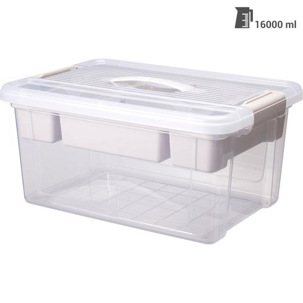 Lot de 2 grandes boîtes de rangement 16L avec organiseur et couvercle, transparentes, stables, parfaites pour le rangement à la maison, au bureau et en stock