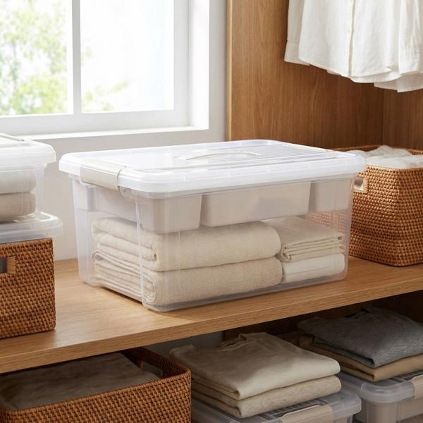 Grosse Aufbewahrungsbox 16L mit Organizer & Deckel, transparent, stabil, perfekt für Ordnung im Haushalt, Büro & Lager 