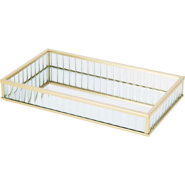 Luxueux ensemble de 2 plateaux décoratifs en verre et métal, doré – plateau rectangulaire pour bijoux et service, plateau pour cosmétiques – idéal pour la salle de bain et la coiffeuse