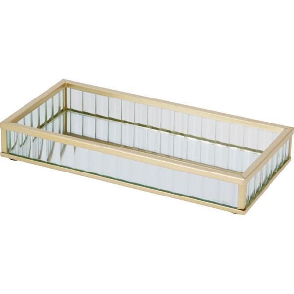Luxueux ensemble de 2 plateaux décoratifs en verre et métal, doré – plateau rectangulaire pour bijoux et service, plateau pour cosmétiques – idéal pour la salle de bain et la coiffeuse