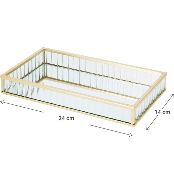 Luxueux ensemble de 2 plateaux décoratifs en verre et métal, doré – plateau rectangulaire pour bijoux et service, plateau pour cosmétiques – idéal pour la salle de bain et la coiffeuse