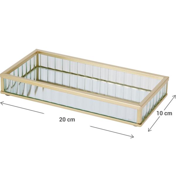 Luxueux ensemble de 2 plateaux décoratifs en verre et métal, doré – plateau rectangulaire pour bijoux et service, plateau pour cosmétiques – idéal pour la salle de bain et la coiffeuse