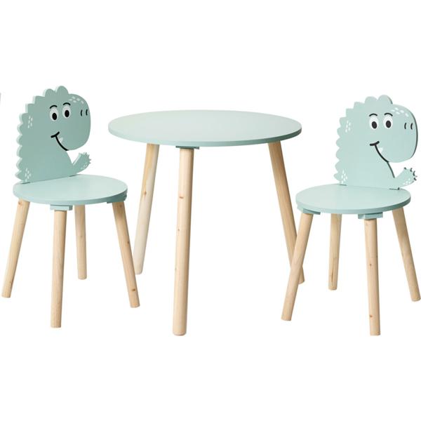Kindersitzgruppe - Kindertisch mit 2 Stühlen: robuste Holz-Sitzgruppe in einzigartigem Dinosaurier-Design für Spiel und Spass im Kinderzimmer