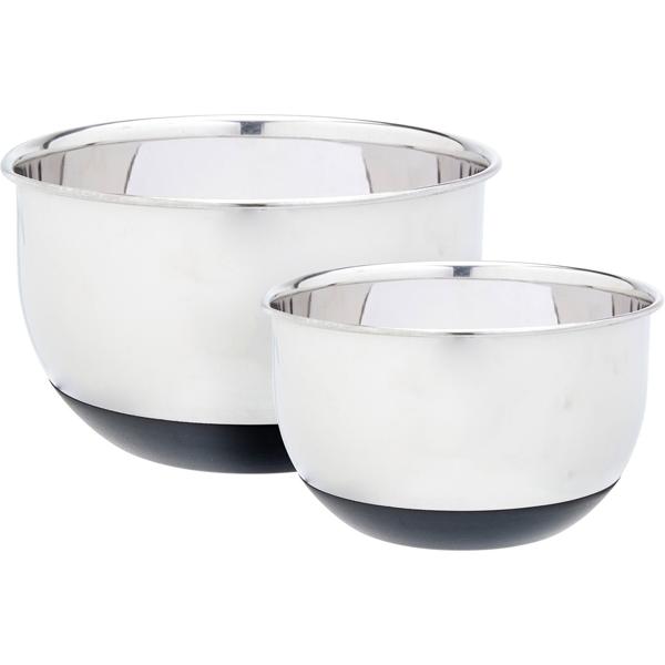 Set professionnel de bols mélangeurs 2 pièces en acier inoxydable – saladier avec fond en silicone antidérapant – bols de cuisine empilables Ø 16,7 cm & 20,5 cm