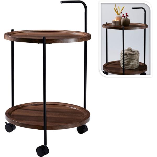 Tavolino con ruote, 2 ripiani: metallo & MDF, 40x40x67 cm, carrello flessibile come tavolino da salotto, comodino o per spazi esterni