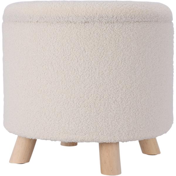 Élégant pouf de rangement blanc, doux tissu teddy, 40x37 cm, 11L d’espace de rangement, charge 100 kg, banquette décorative élégante avec rangement