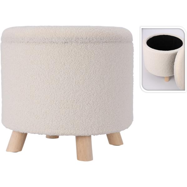 Élégant pouf de rangement blanc, doux tissu teddy, 40x37 cm, 11L d’espace de rangement, charge 100 kg, banquette décorative élégante avec rangement