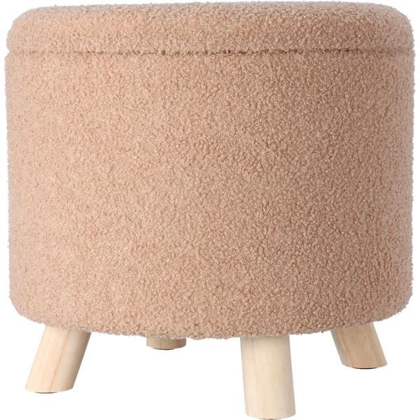 Élégant pouf de rangement beige, tissu teddy duveteux, 40x37 cm, 11 L de rangement, 100 kg de charge, élégante banquette déco et rangement