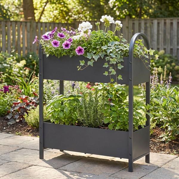 Pflanzgefäss Metall 60x22,5x75cm, Anthrazit - moderner Blumenständer für den Aussenbereich & Wohnzimmer, stabil, edel & robust