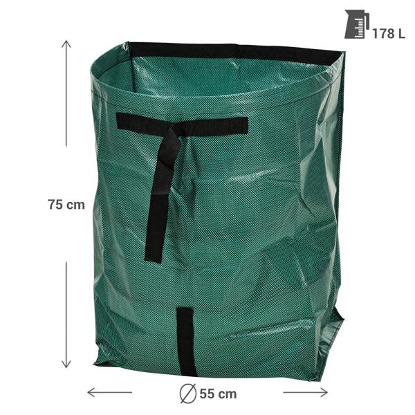 Extra‑strong garden waste bag 178L – ideal for collecting clippings, leaves and weeds – leaf collector with metal ring for excellent stability