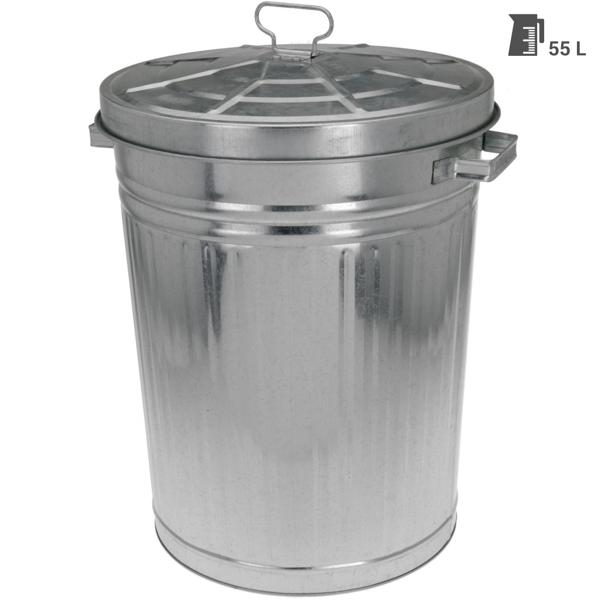 Tonne en métal robuste avec couvercle 55 litres – poubelle et tonne de jardin polyvalente avec poignées de transport – poubelle galvanisée pour déchets et stockage
